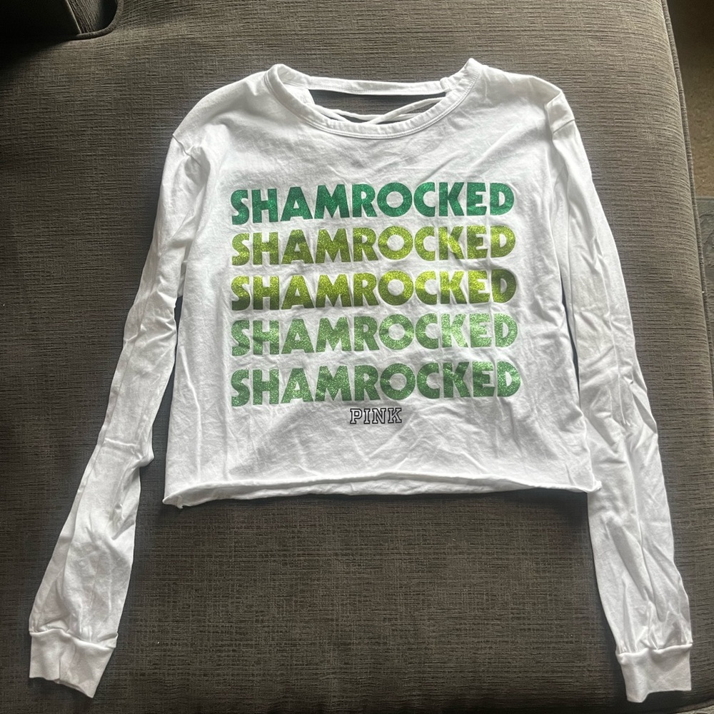 PINK White Tee with Light Green Graphic